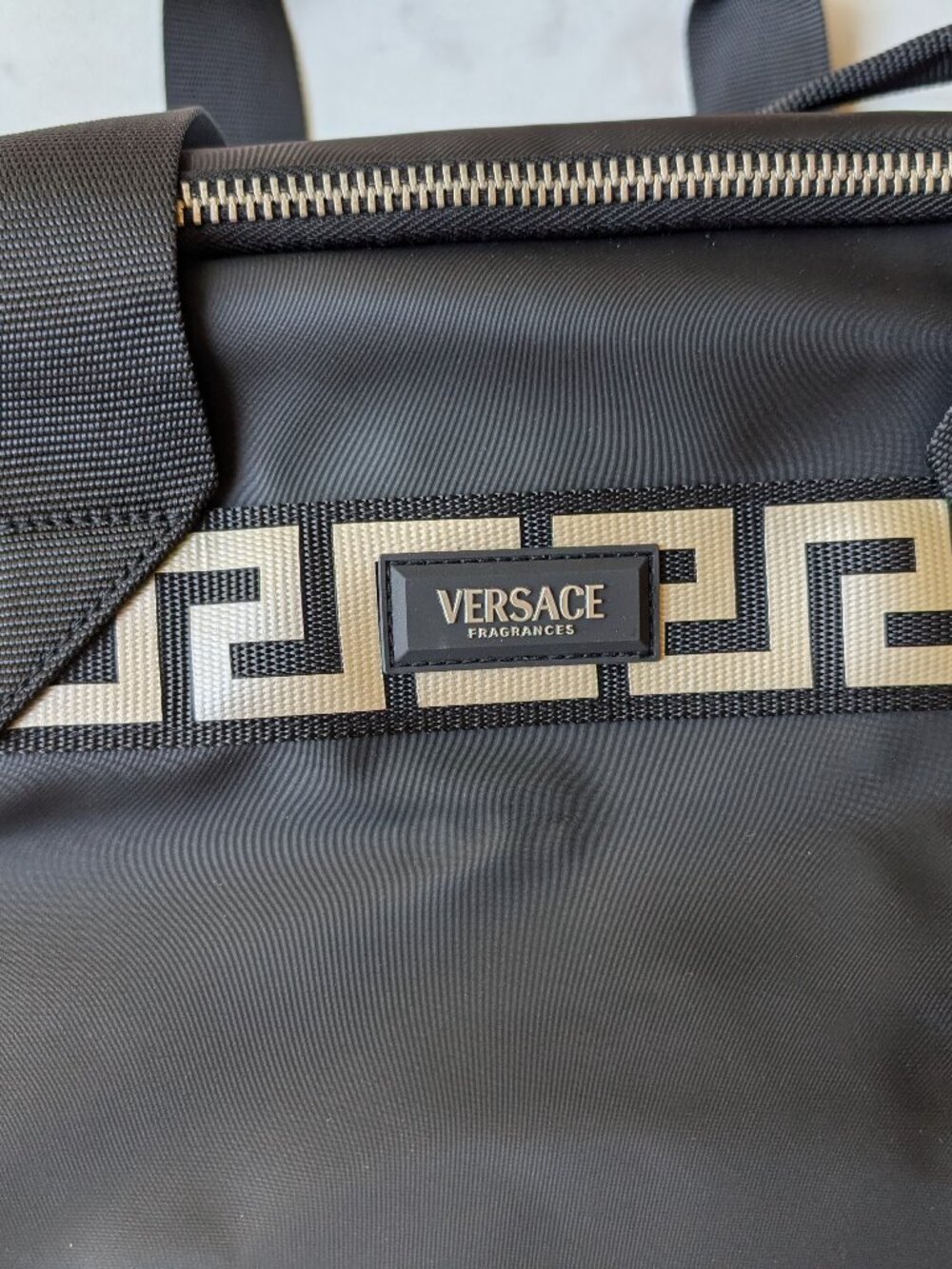 Versace Duffel bag faux leather like black shoulder strap and handles